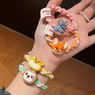 卡通布标疯狂动物城朱迪尼克发圈少女高弹力麻花扎头皮筋百搭发绳