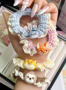 卡通疯狂动物城朱迪尼克花边毛绒发圈甜美少女马尾小肠圈可爱发绳