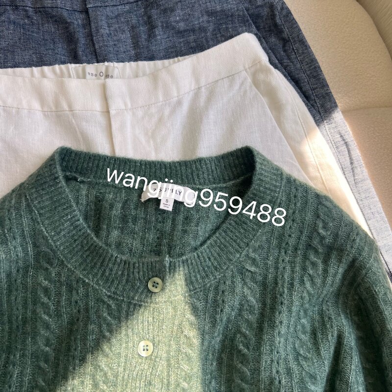 元 女士棉麻阔腿裤加毛衣开衫