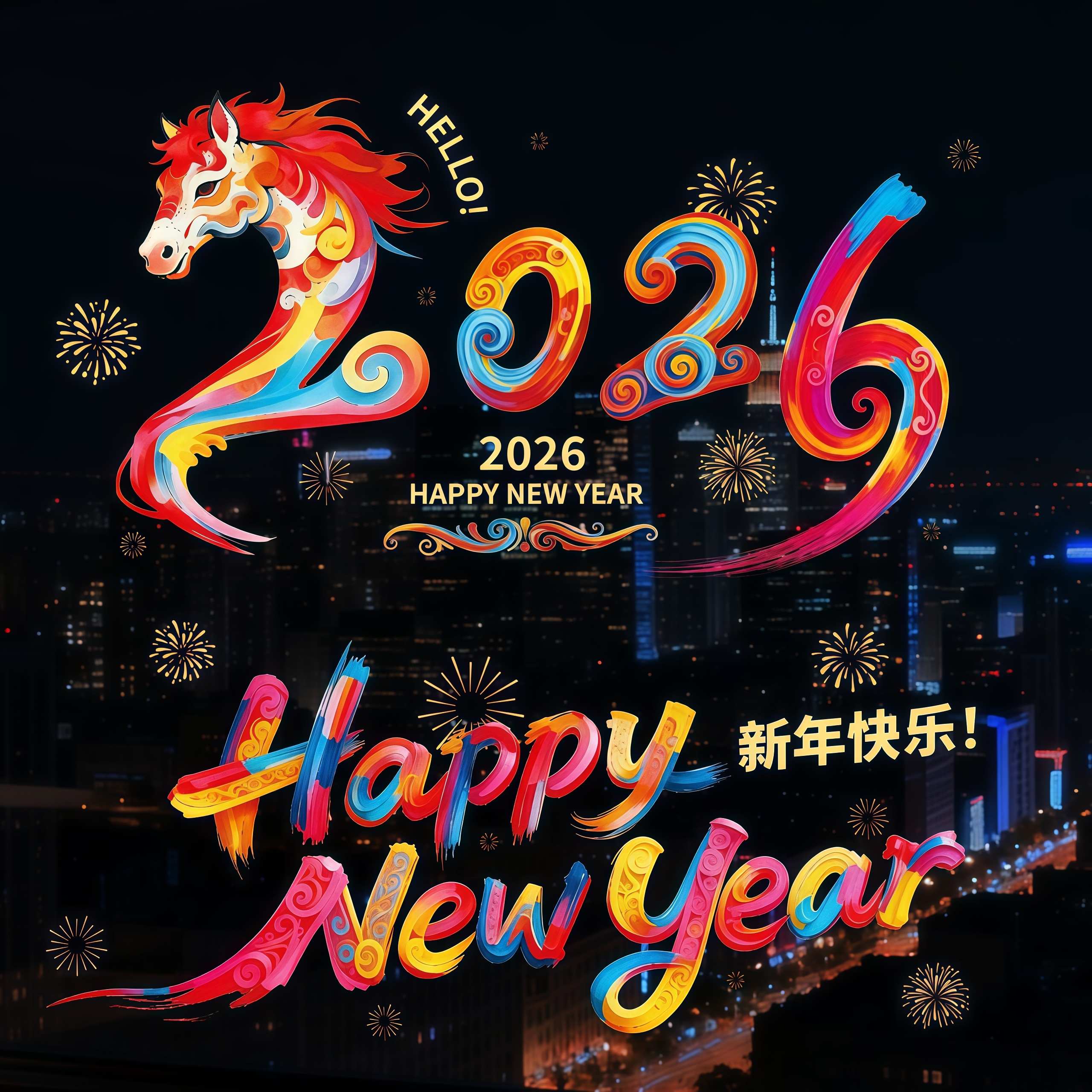 2026马年新年快乐玻璃贴纸