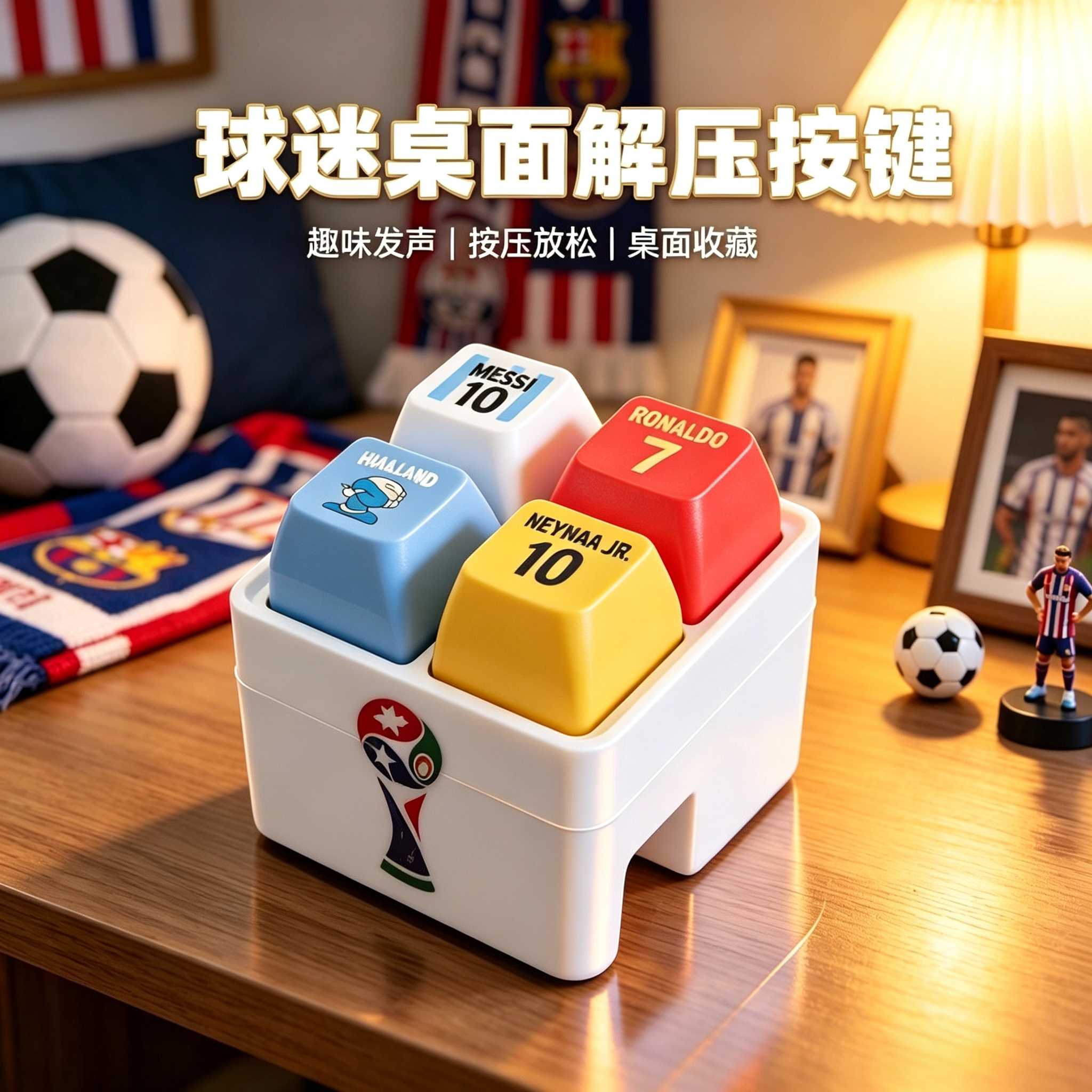 足球世界杯C罗梅西哈兰德姆巴佩siu发声发光按键钥匙挂件玩具礼物