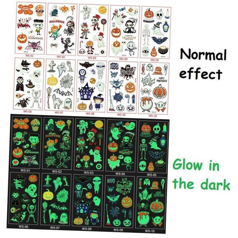 New Glowing Tattoos Stickers Halloween ChildUrens Cartoo