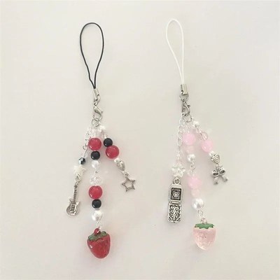 Pink & Red Strawberry Nana Inspired Phone CharmsT Guitar sta
