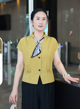 JIANGNAN STORY/江南故事中老年妈妈装夏季时尚丝巾V领上衣套装