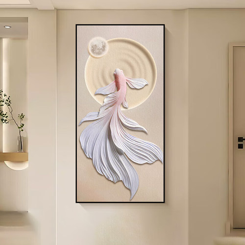 福运锦鲤入户玄关装饰画喷绘平面现代简约走廊过道挂画正对门壁画