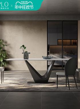 1VPR亮光岩板餐桌2023新款家用小户型现代简约黑色意式极简餐