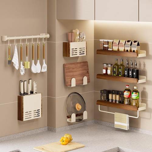 厨房多功能置物架壁挂调味料油盐酱醋刀架收纳架用品家用收纳架子