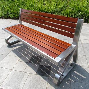 公休园椅户长椅庭院外不锈钢闲座椅商场休D型靠背息排座椅实木艺