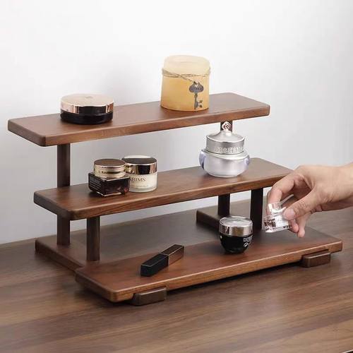 胡桃木置物架多层咖啡杯子香薰香水手办护肤品首饰摆件桌面收纳架