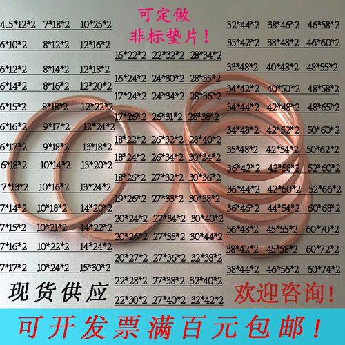 速发紫铜垫片1.5mm平垫片M子密封垫圈M4M5M6M7M8M介10M11M12M114