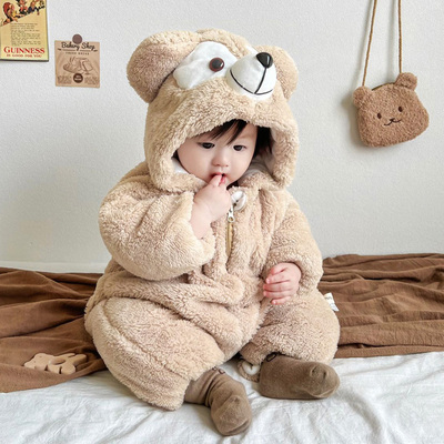 外穿加绒加厚套装秋冬季新生儿衣服婴儿连体衣男宝宝外出服哈衣