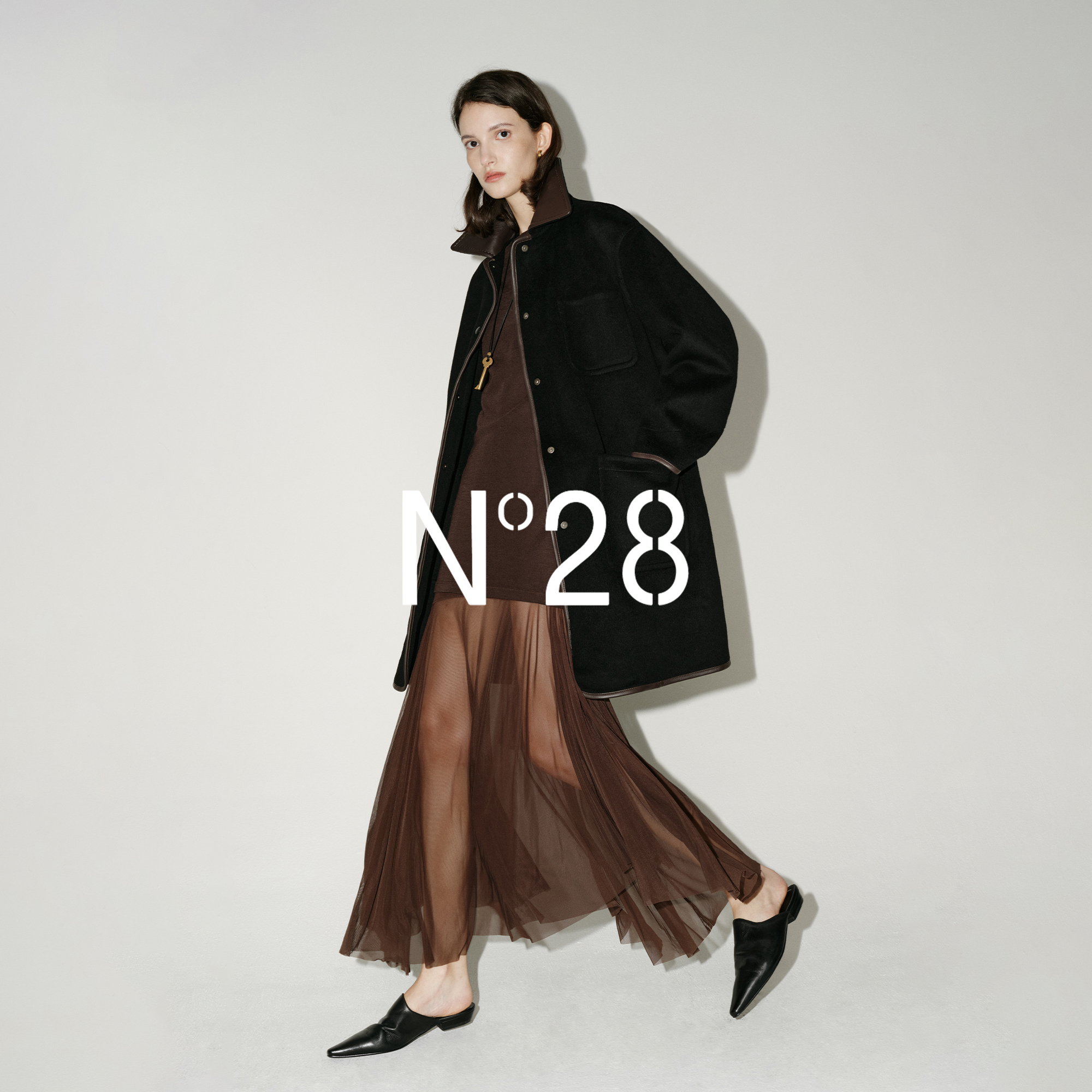 N°28山羊绒毛呢大衣女秋冬季2025新款高级感皮质翻领毛呢子外套