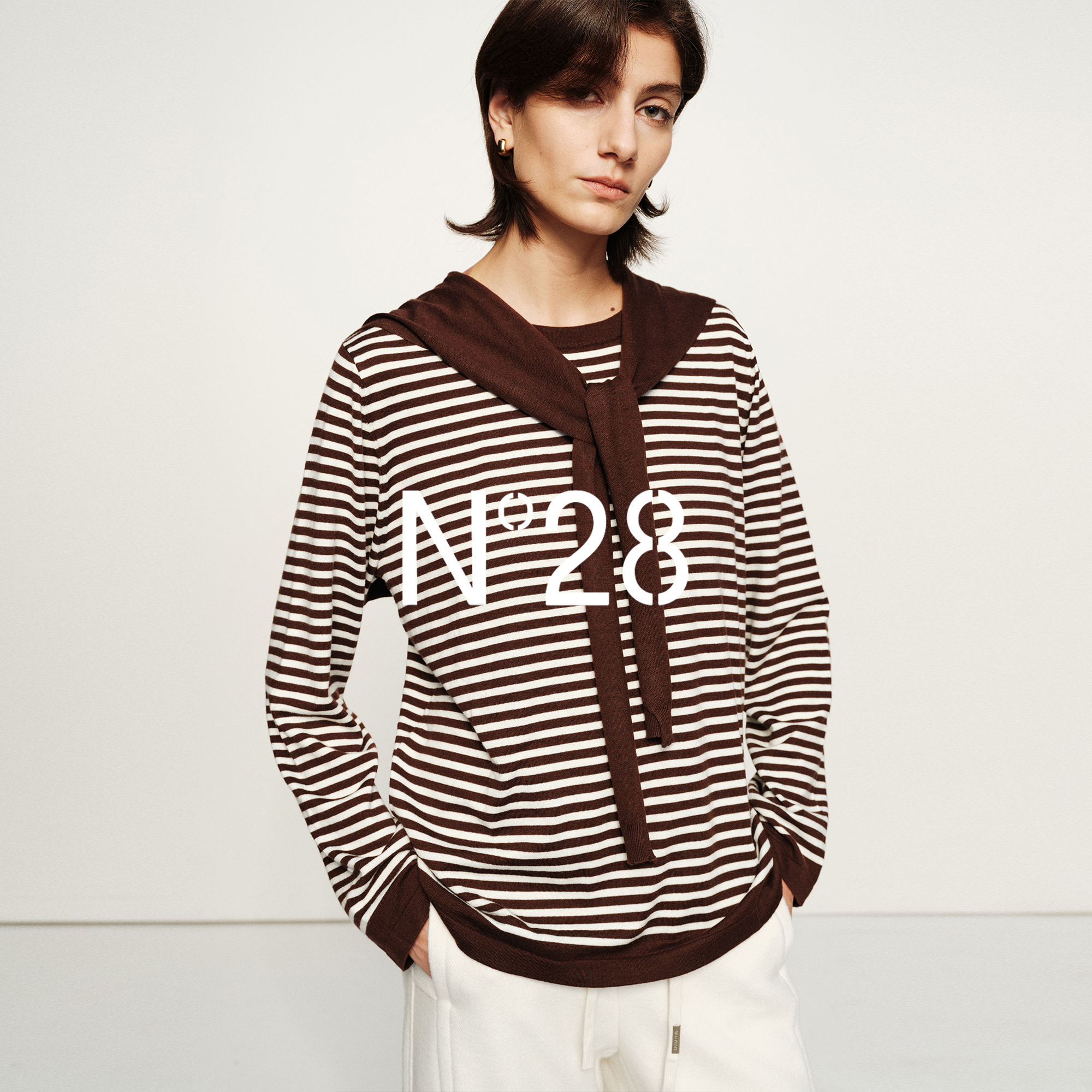 N°28披肩撞色条纹针织衫