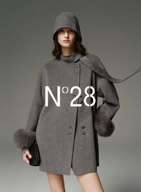 N°28【千金风】山羊绒毛呢大衣女秋冬狐狸毛袖口中长款毛呢外套