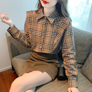 别致长袖 速发格4秋装 法式 小计感小众设衫 202子年新款
