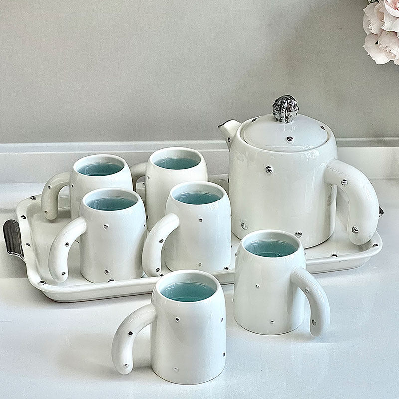 速发陶茶客水壶水杯套装家用冷厅茶几喝水杯瓷壶陶瓷杯家庭待客用
