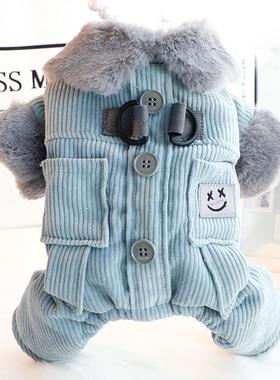 狗狗衣服秋冬装厚款方口袋灯芯绒四腿牵引棉衣小型犬泰迪宠物6339