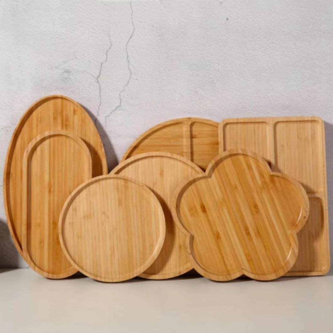 圆形竹子茶盘木制点心餐具多功能规格分格盘子花朵木制托盘辅食盘