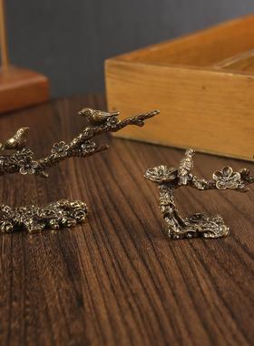香摆实心纯黄铜喜上眉梢小摆件喜鹊登梅笔架笔搁笔托铜雕喜鹊枝头