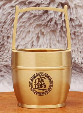 黄铜一桶金光面大水桶桌面创意宝字装元宝特大号桶摆件金属工艺品