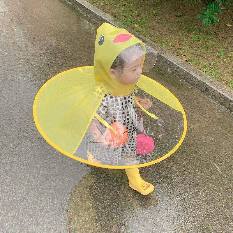 小黄鸭飞碟雨衣小男孩斗篷式雨伞连帽幼儿园宝宝连体雨披保暖披肩
