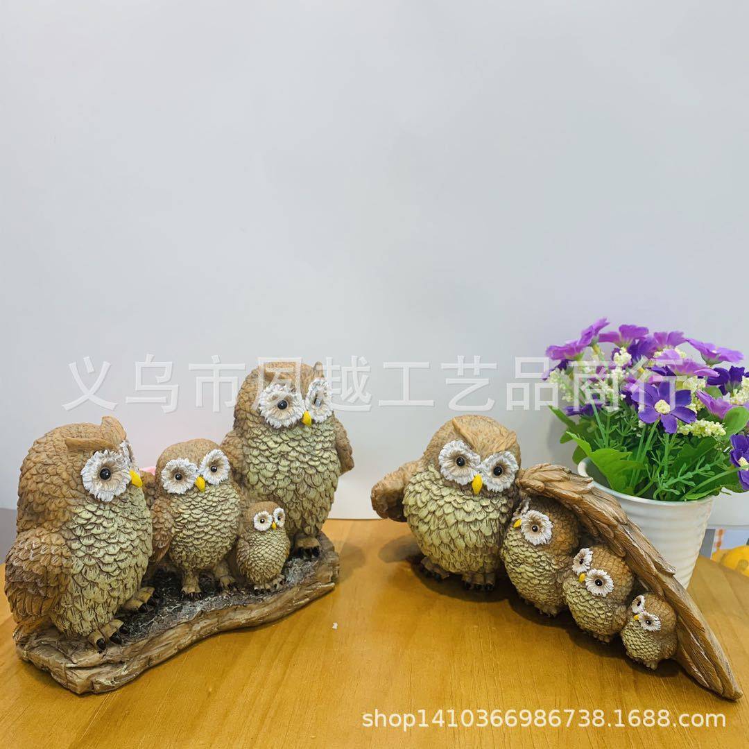 猫头鹰树脂工艺品树脂摆件酒柜玄关美式卡通动物写实汽车创意家居
