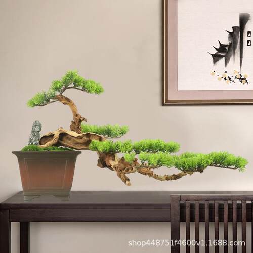 玄仿真迎松汉客盆景办客公室摆件新中式绿植关软装589饰品罗松工