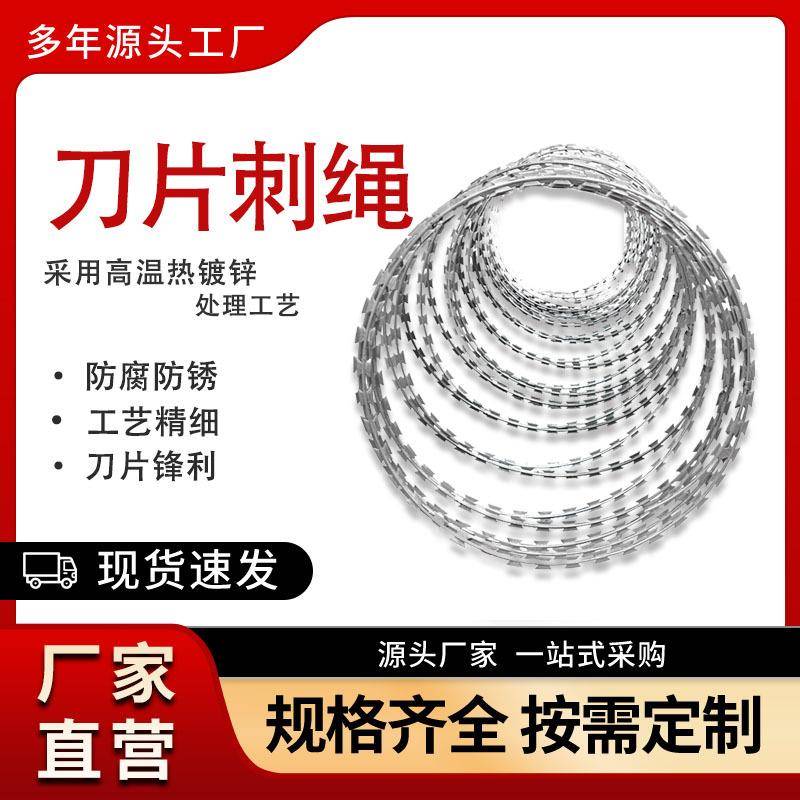 河北刀片刺绳厂家刀片刺绳隔离围墙铁蒺藜带刺钢丝滚笼全国发货