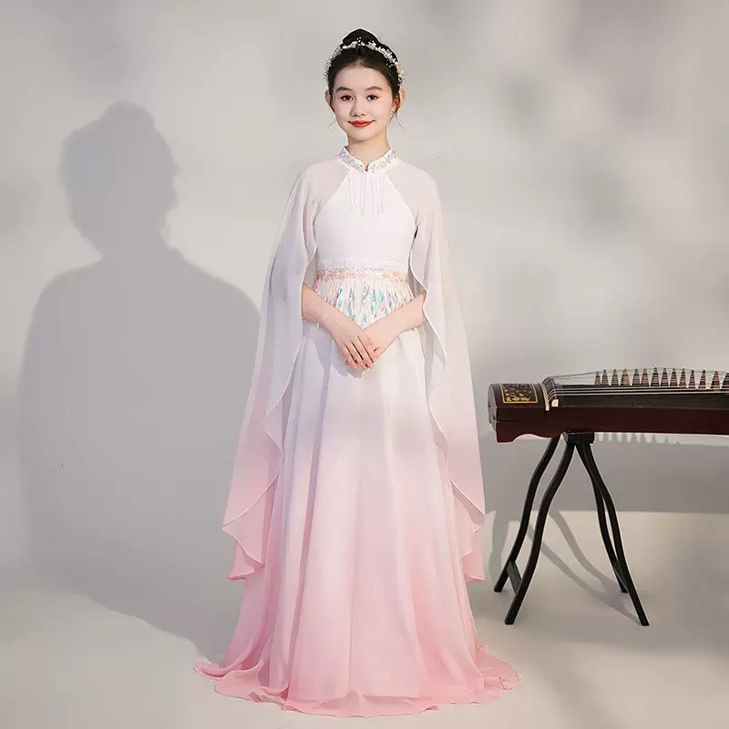 女童古筝演出服中国风超仙古琴演奏合唱服儿童古典舞宴会表演礼服
