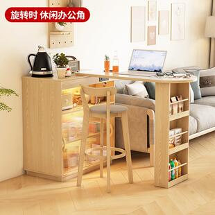 吧台桌一体家用客厅沙发隔断柜木色小岛户ZG-74411型台餐实桌可伸