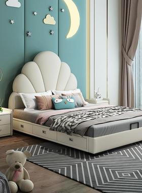 儿物童实床女孩次卧储全木公主床现代简约小学生床女生单FS-LPHS-