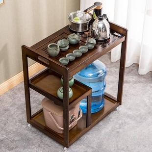家用实木小茶车煮茶架子 移动茶柜茶台烧水壶一体桌泡茶盘茶具套装