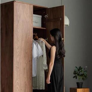 实RPB木门衣柜北美黑桃木现代简约日式 原木小型卧室两户三门衣胡