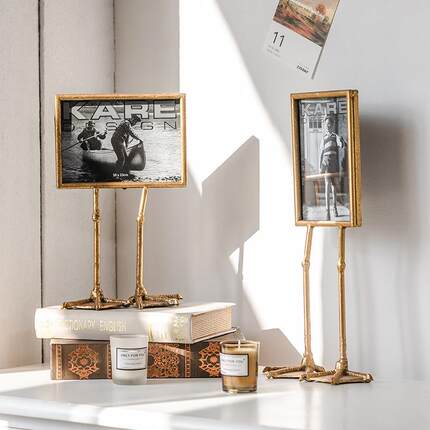 现代厅画HJH简约金框属相金色复古客书房展示7鸭掌创意框照片框