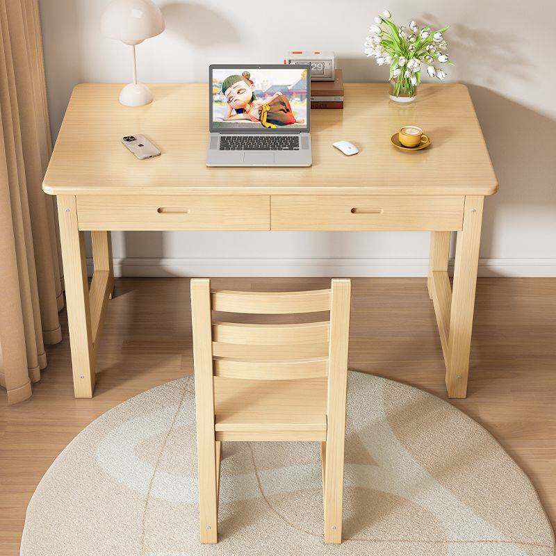 实木书桌简易台式电脑桌家用小户型带抽屉学习写字桌长方形办公桌