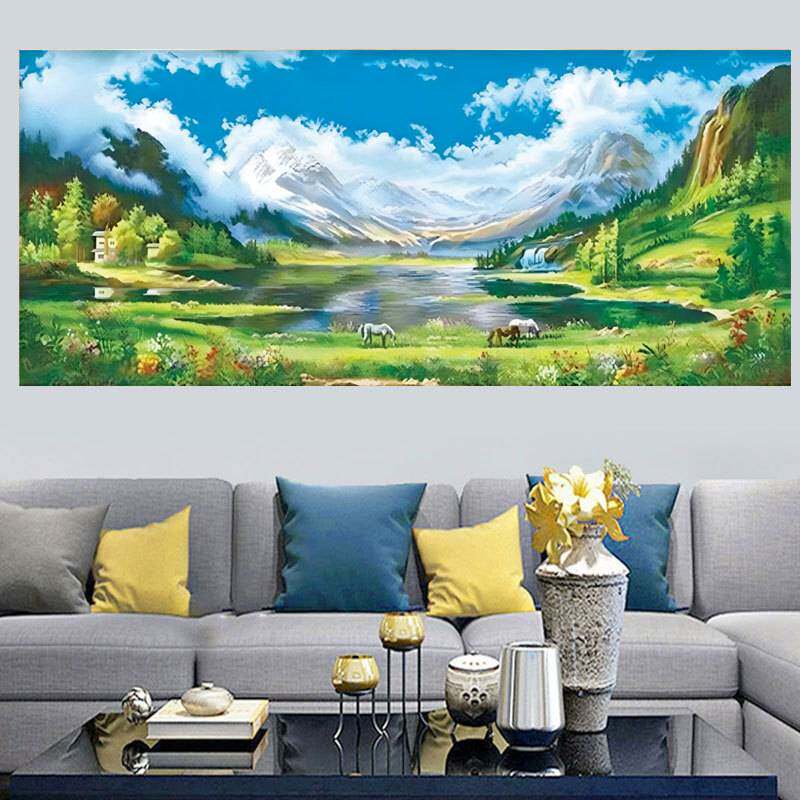 天山盛镜十字绣2024新款线绣客厅风景山水画大幅大气满绣刺绣手工