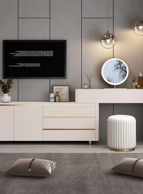 轻奢全实岩板梳妆台斗柜一23123体伸木缩收柜纳网卧室红电