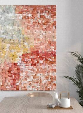 纯手绘油玄画抽象色块现代简约红色丙ACY446烯肌装饰理画厅关餐客