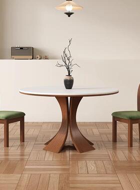 法式古中风实木岩板餐饭桌圆形桌小户型圆桌复古奢简IQM约吃饭桌