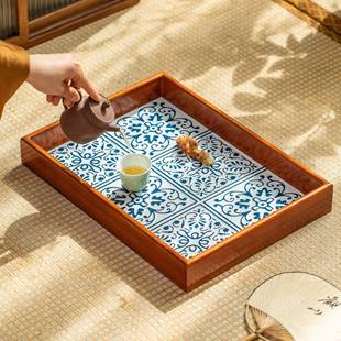 实木长方形茶盘托盘家用餐盘点心盘商用干果盘高颜值收纳盘 新中式