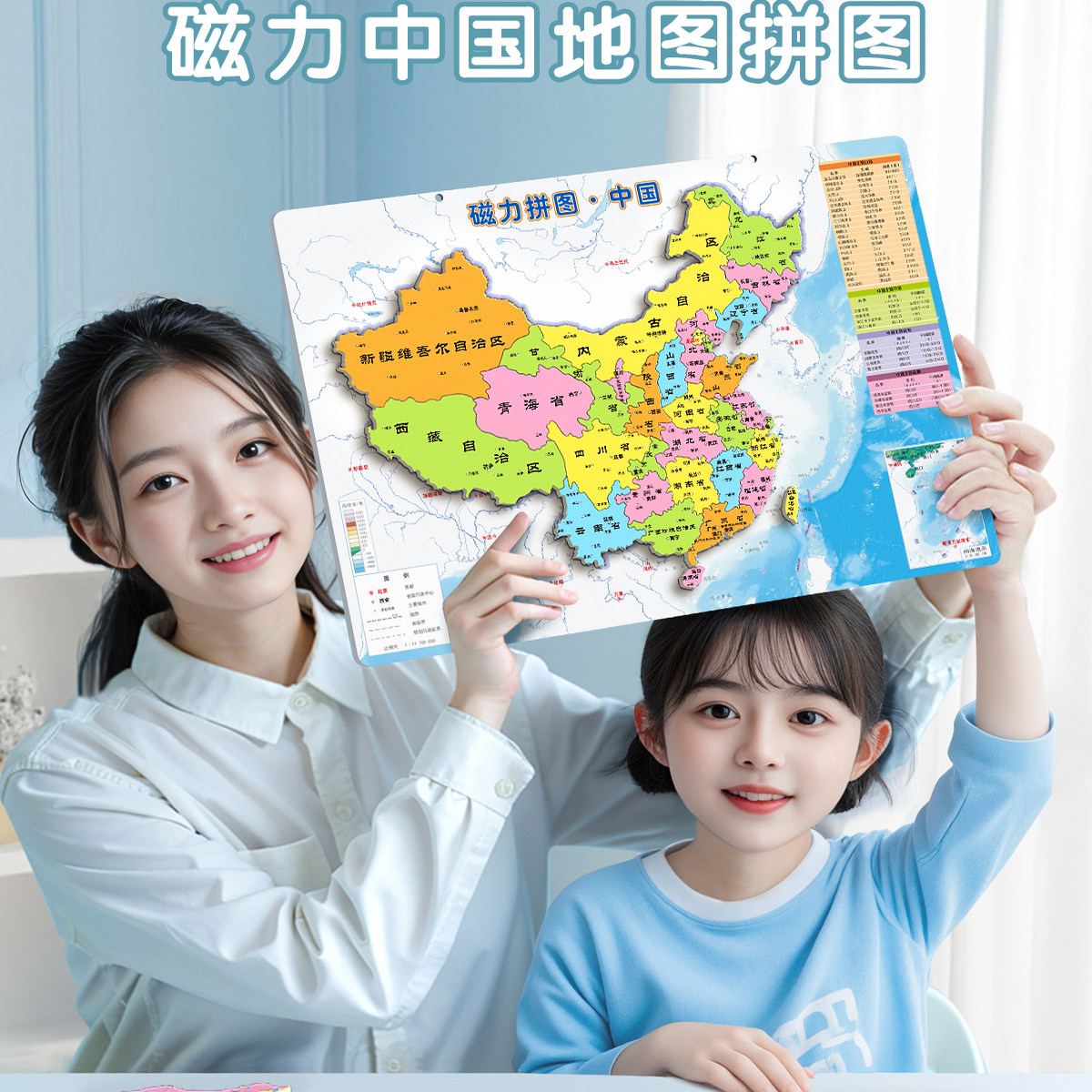 中国地图磁力拼图初中生专用世界行政区划地理儿童版2025新版磁吸