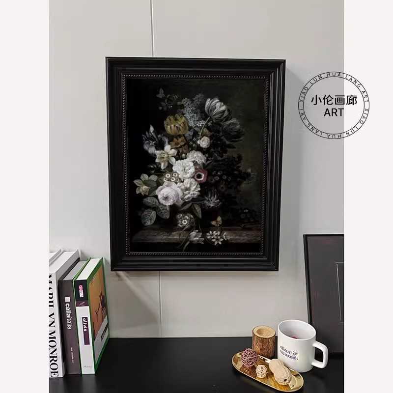法式复古遮挡电表箱装饰画竖款美式花卉配电盒配电柜挂画小众艺术图片