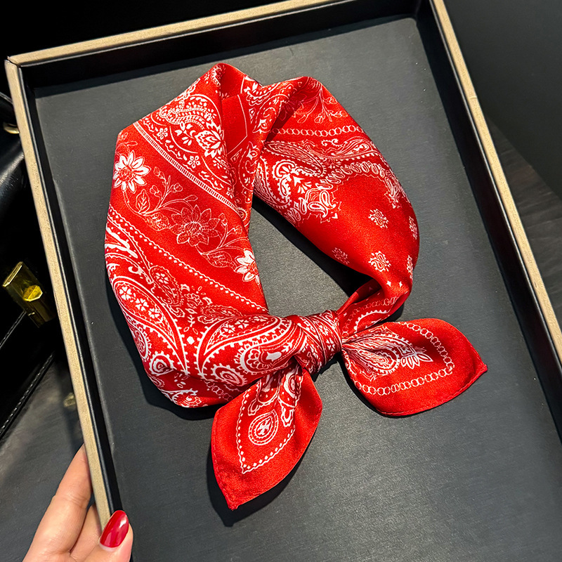 100%蚕丝红色腰果发带丝巾小方巾