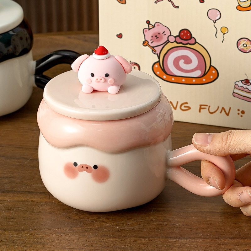 高颜值陶瓷马克杯带盖萌宠小狗卡通创意新款女生生日礼物商用水杯,餐饮具,马克杯,淘宝优惠券,粉丝福利购,淘宝优惠卷