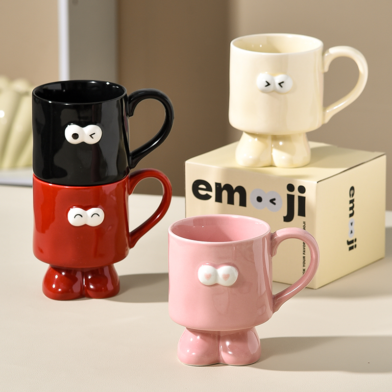 emoji杯子大眼睛陶瓷釉下彩