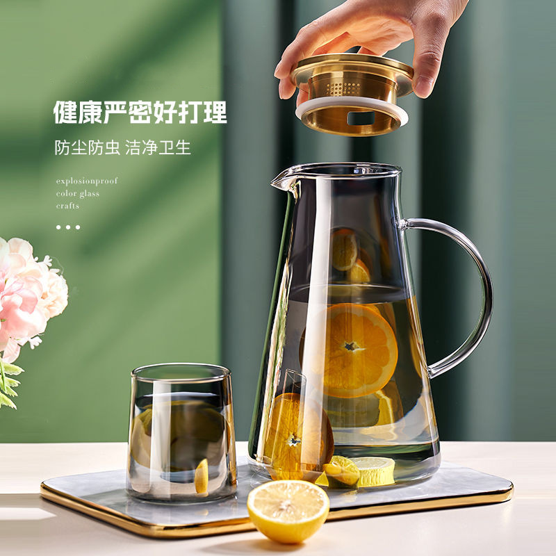 加厚冷水壶高硼硅玻璃耐高温凉水杯家用果茶壶大容量冰水壶凉茶壶