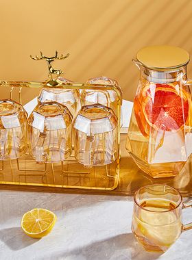 轻奢风钻石水具套装家用客厅带把玻璃喝水杯子家庭茶杯茶具待客用