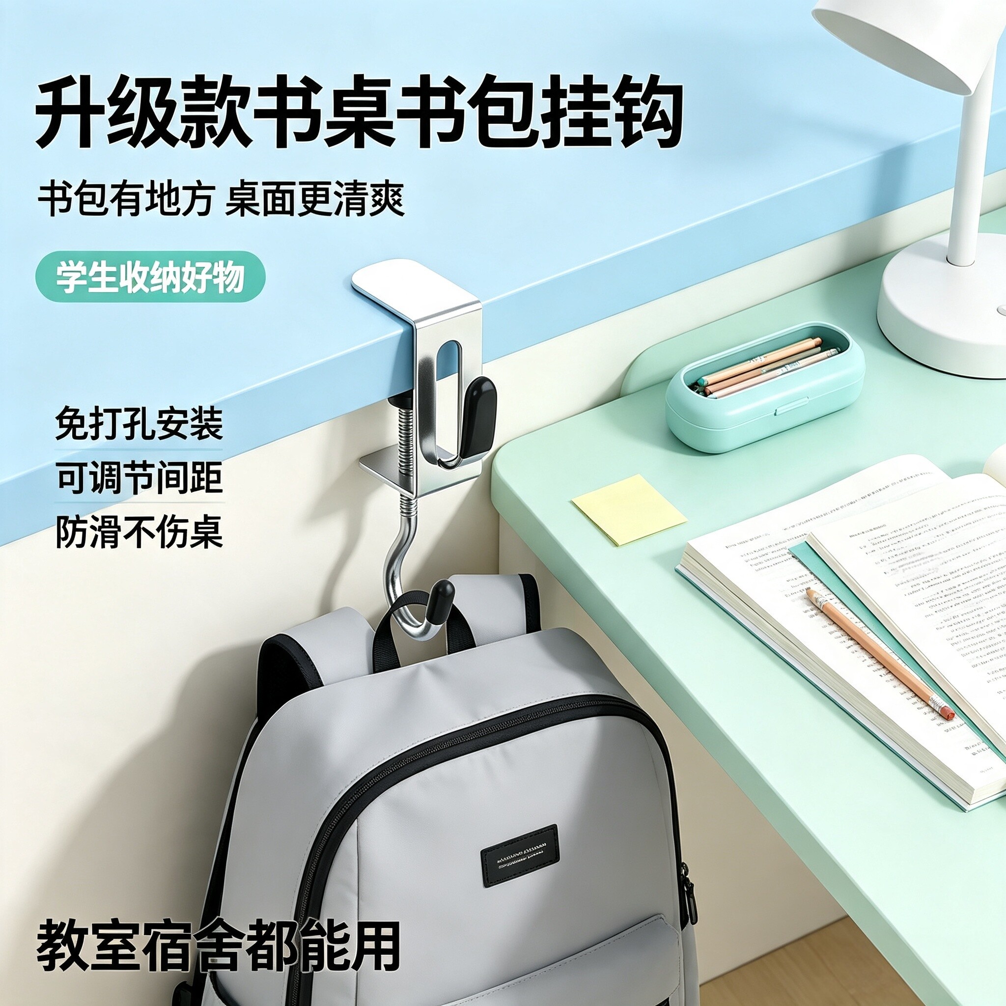 免打孔不锈钢书桌挂钩