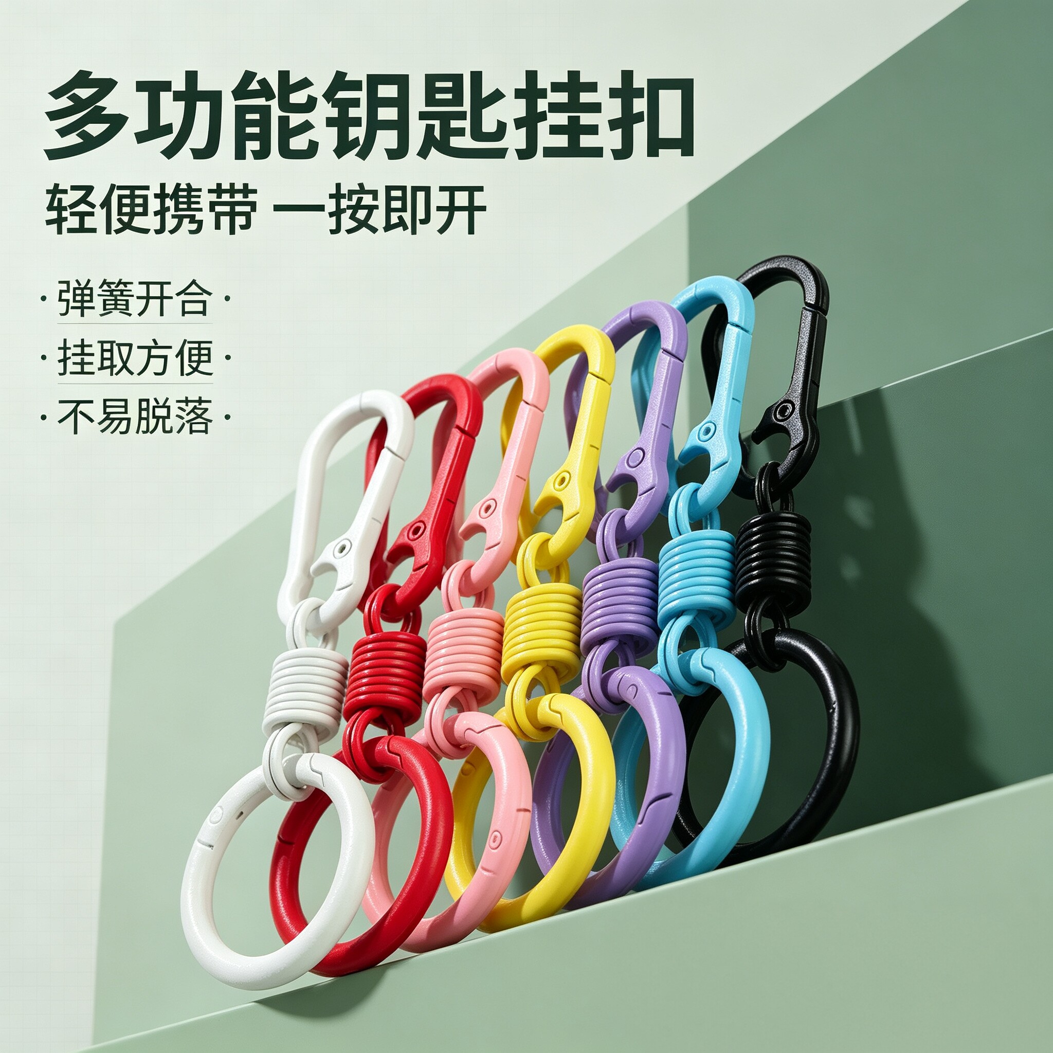 马卡龙彩色弹簧扣开口圆环钥匙扣图片