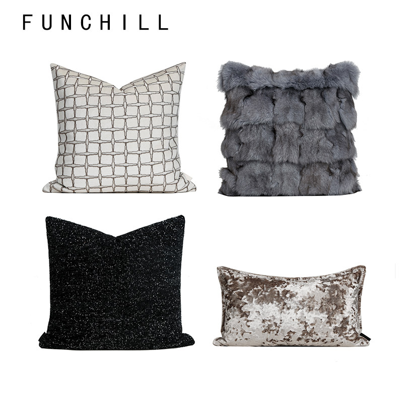 FUNCHILL【触感soft】轻奢客厅沙发米蓝色毛绒抱枕组合高级腰靠枕